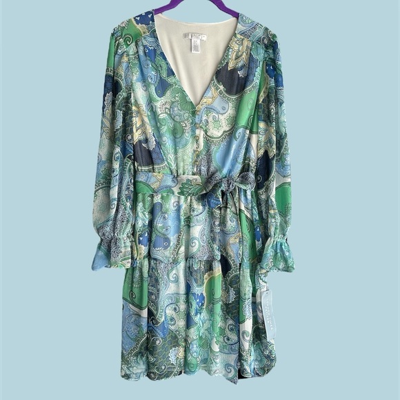 New Women's Boho Dress London Times V Neck Size 4P NWT - Picture 3 of 7